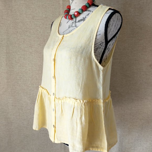 ISAAC MIZRAHI Linen Top Ruffle Sleeveless Button - Picture 2 of 8